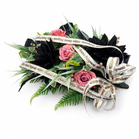 WIĄZANKA POGRZEBOWA LACRIMOSA, WIENIEC, KWIATY, NAPIS NA SZARFIE, 65CM