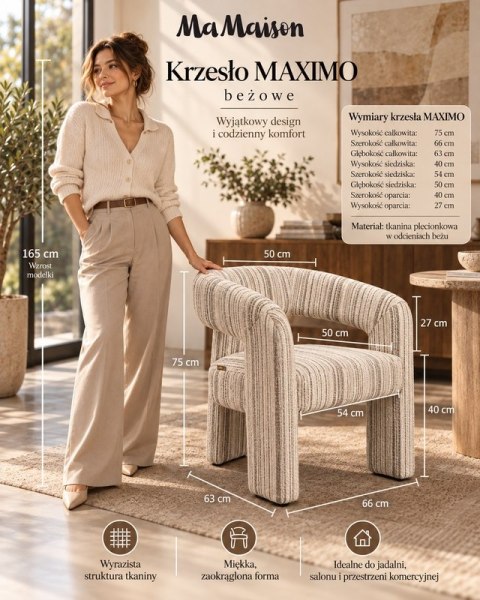 KRZESŁO LUVIA BEŻOWE, TAPICEROWANE, DO SALONU, JADALNI, NOWOCZESNE, GLAMOUR