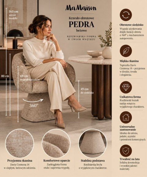 KRZESŁO OBROTOWE VELORA BEŻOWE, TAPICEROWANE, DO SALONU, JADALNI, VELVET
