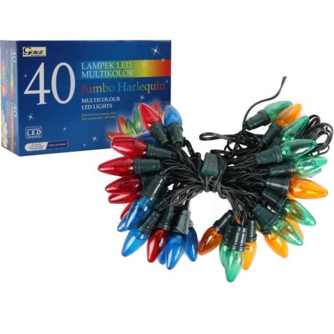 Lampki choinkowe JUMBO Multikolor w kształcie świeczek, 40 sztuk, zielony kabel, 8.9m, 220V-240V do użytku wewnętrznego