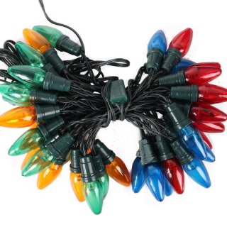 Lampki choinkowe JUMBO Multikolor w kształcie świeczek, 40 sztuk, zielony kabel, 8.9m, 220V-240V do użytku wewnętrznego