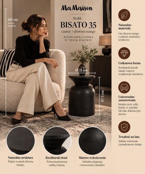 OKRĄGŁY CZARNY STOLIK KAWOWY, DO SALONU, MAŁY, ELEGANCKI, GLAMOUR, 35 CM