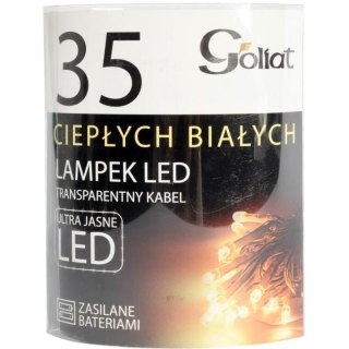Lampki Choinkowe LED 35 Sztuk, Ciepły Biały, Zasilane Bateriami 2xAA (Baterie Nie Załączone) - Do Użytku Wewnętrznego