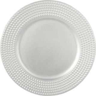 Podtalerz Dekoracyjny Srebrny Kwadraciki 33cm - Element Stolowego Nakrycia na Uroczystości i Święta