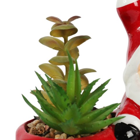 Ceramiczna ozdoba świąteczna Mikołaj z sukulentem w wazonie