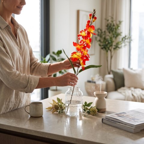 MIECZYK kwiat sztuczny do wazonu GLADIOLA 76 CM pomarańczowa