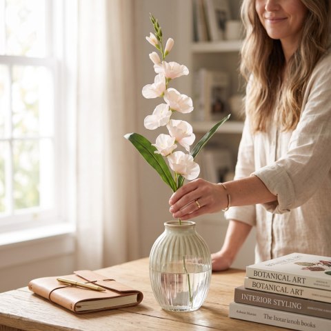 MIECZYK kwiat sztuczny do wazonu GLADIOLA 76 cm kremowa