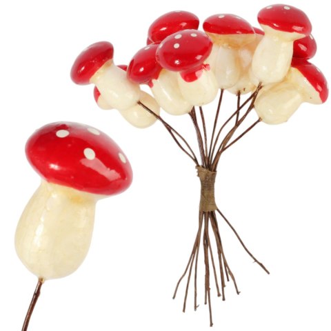 Muchomory Czerwone muchomorki grzyby na piku ozdoby dekoracyjne 3 cm 12 szt