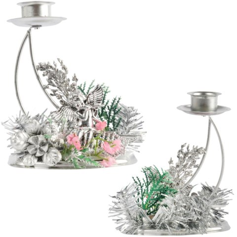 SREBRNY METALOWY ŚWIECZNIK BOŻONARODZENIOWY 14 CM DEKORACJA STOŁU