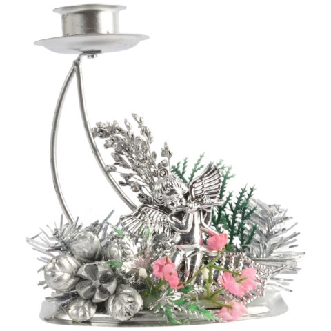 SREBRNY METALOWY ŚWIECZNIK BOŻONARODZENIOWY 14 CM DEKORACJA STOŁU