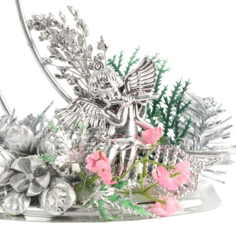 SREBRNY METALOWY ŚWIECZNIK BOŻONARODZENIOWY 14 CM DEKORACJA STOŁU