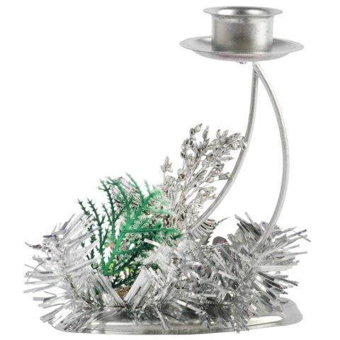 SREBRNY METALOWY ŚWIECZNIK BOŻONARODZENIOWY 14 CM DEKORACJA STOŁU