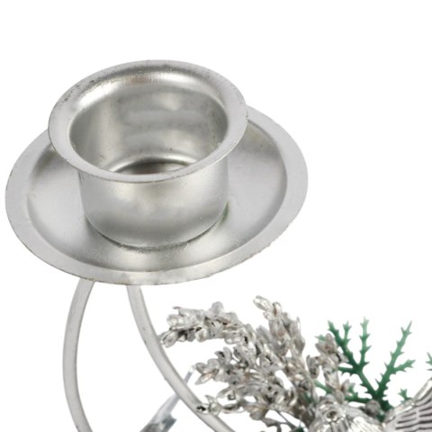 SREBRNY METALOWY ŚWIECZNIK BOŻONARODZENIOWY 14 CM DEKORACJA STOŁU
