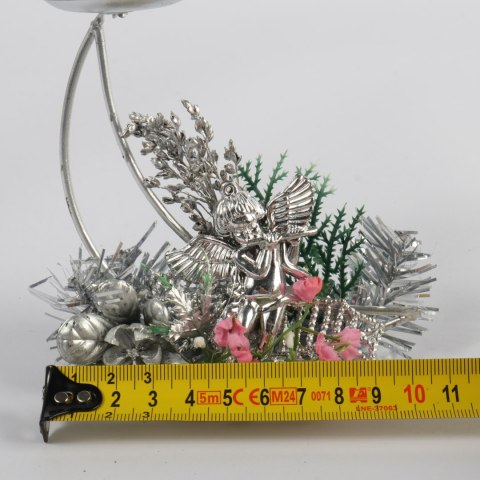 SREBRNY METALOWY ŚWIECZNIK BOŻONARODZENIOWY 14 CM DEKORACJA STOŁU