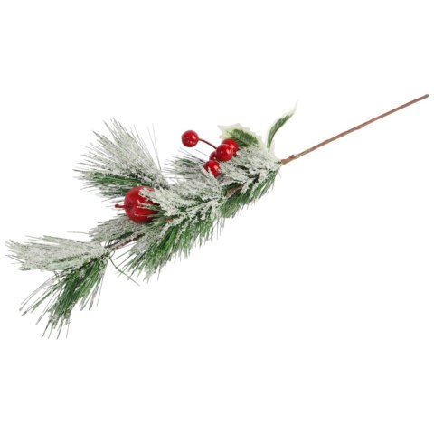 SZTUCZNA GAŁĄZKA SOSNOWA Z OŚNIEŻONYM IGLIWIEM I CZERWONYMI JAGODAMI 56 CM
