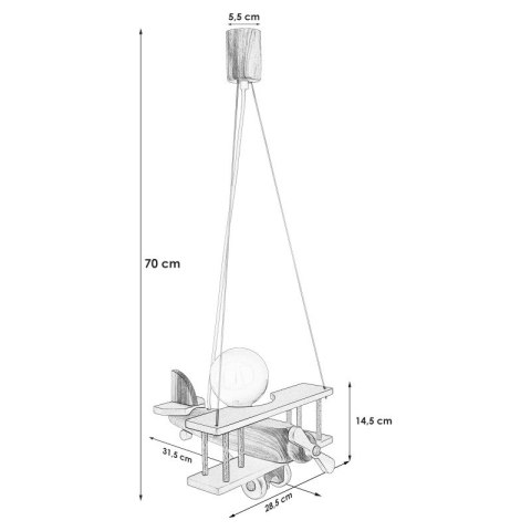 LAMPA SUFITOWA SAMOLOT AVIATOR, DREWNIANA, DLA CHŁOPCA, NIEBIESKA, WISZĄCA