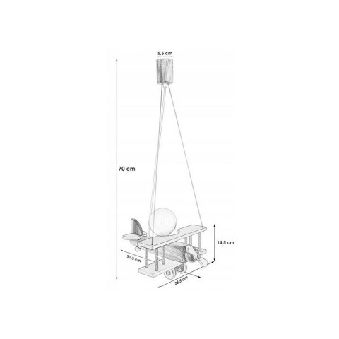 LAMPA SUFITOWA SAMOLOT DLA CHŁOPCA FLYKT, DREWNIANA, WISZĄCA, LED, E27