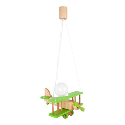 LAMPA SUFITOWA SAMOLOT FLYKT, DLA DZIECI, WISZĄCA, DREWNIANA, ZIELONA, LED