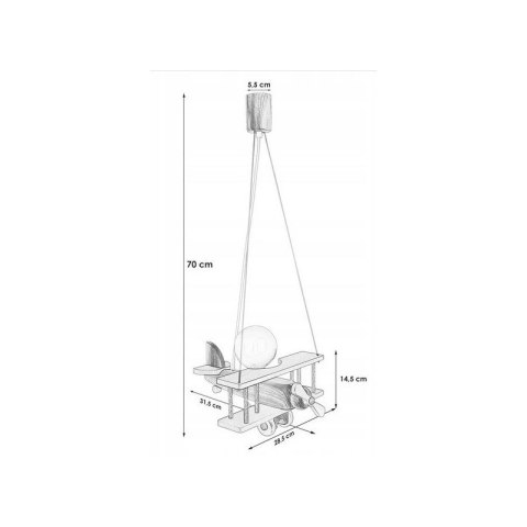 LAMPA SUFITOWA WISZĄCA SAMOLOT FLYKT, DLA DZIECI, DREWNO SOSNOWE, E27, LED
