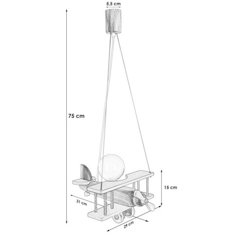 LAMPA WISZĄCA DLA DZIECI SAMOLOT FLYKT, DREWNIANA, LED, E27, SELEDYNOWA