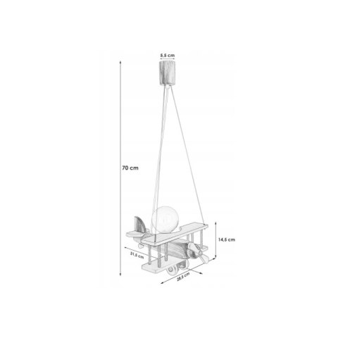 LAMPA WISZĄCA DLA DZIECI SAMOLOT FLYKT, DREWNIANA, LED, E27, SELEDYNOWA