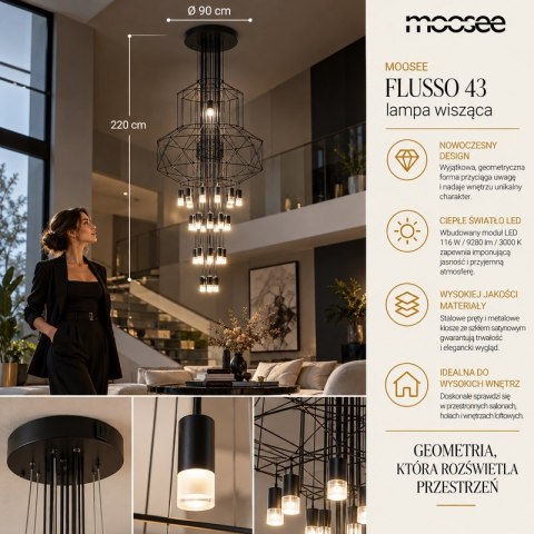 INDUSTRIALNA LAMPA WISZĄCA FUSION 43, CZARNA, ŻYRANDOL, LOFT, NIETYPOWA