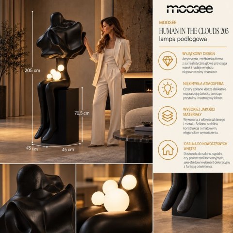 LAMPA PODŁOGOWA MOOSEE AURAE, CZARNA, DESIGNERSKA, RZEŹBA, NOWOCZESNA