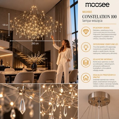 LAMPA WISZĄCA LED LUCEZZA CONSTELATION 100, KRYSZTAŁOWA, STAL SZCZOTKOWANA