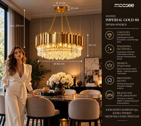 LAMPA WISZĄCA SPLENDORE, ZŁOTA, KRYSZTAŁY, GLAMOUR, SALON, JADALNIA, STAL