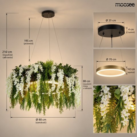 LAMPA WISZĄCA FIORITO MOOSEE, LED, ROŚLINY, KWIATY, PILOT, RING, 80 CM