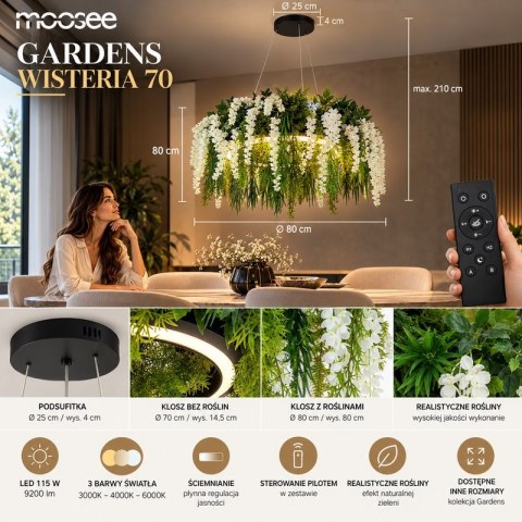 LAMPA WISZĄCA FIORITO MOOSEE, LED, ROŚLINY, KWIATY, PILOT, RING, 80 CM