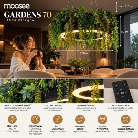 LAMPA WISZĄCA VERIDIA CZARNA, ROŚLINY, RING LED, PILOT, ŚCIEMNIACZ, MOOSEE
