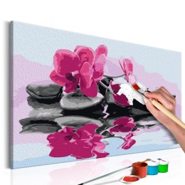 Obraz do samodzielnego malowania - Orchidea i kamienie  w lustrze wody