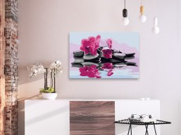 Obraz do samodzielnego malowania - Orchidea i kamienie  w lustrze wody