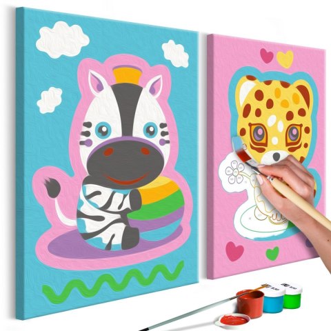 Obraz do samodzielnego malowania - Zebra & Leopard (Pink & Blue)