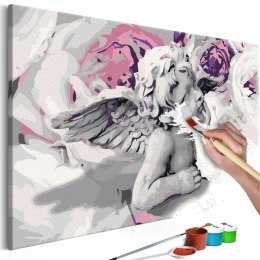 Obraz do samodzielnego malowania - Aniołek (kwiaty w tle)
