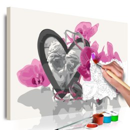 Obraz do samodzielnego malowania - Aniołki (serce i różowa orchidea)