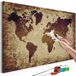 Obraz do samodzielnego malowania - Mapa świata (brązy)