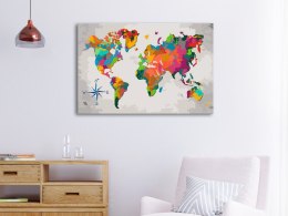Obraz do samodzielnego malowania - Mapa świata (z różą wiatrów)