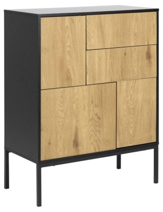 KOMODA DENMARK, CZARNA, DĄB NATURALNY, LOFT, DO SALONU, 2 SZUFLADY, SZAFKA