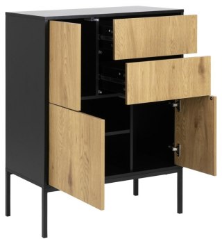 KOMODA DENMARK, CZARNA, DĄB NATURALNY, LOFT, DO SALONU, 2 SZUFLADY, SZAFKA