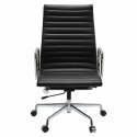 Fotel biurowy obrotowy, wysoki, czarna skóra,chrom