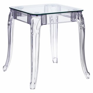 PRZEZROCZYSTY STÓŁ BAROKOWY, KWADRAT, SZKLANY BLAT, DO SALONU GLAMOUR 64 cm