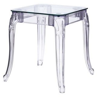 PRZEZROCZYSTY STÓŁ BAROKOWY, KWADRAT, SZKLANY BLAT, DO SALONU GLAMOUR 64 cm