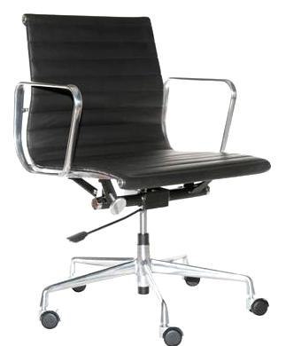 Fotel biurowy obrotowy, niski, czarna skóra, chrom