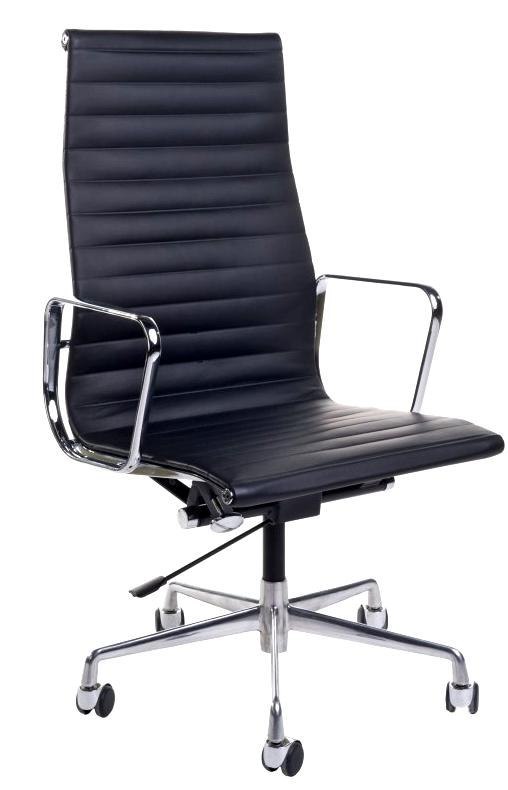 Fotel biurowy obrotowy, wysoki, czarna skóra,chrom