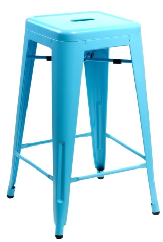 NIEBIESKI METALOWY HOKER LOFT ARTPRO, STOŁEK BAROWY, DO KUCHNI, 75 CM