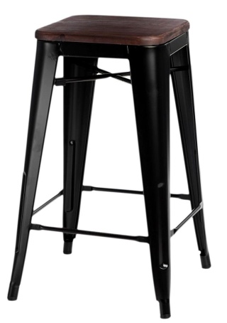 METALOWY CZARNY HOKER LOFT ARTPRO, INDUSTRIALNY, DO KUCHNI, DREWNO, 75 CM