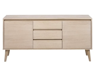 KOMODA NORDAL, DĘBOWA, BIAŁA, 3 SZUFLADY, 2 SZAFKI, DREWNO, MINIMALISTYCZNA