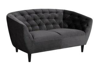 SOFA 2-OSOBOWA LUSSO, SZARY WELUR, PIKOWANA, DO SALONU, ELEGANCKA